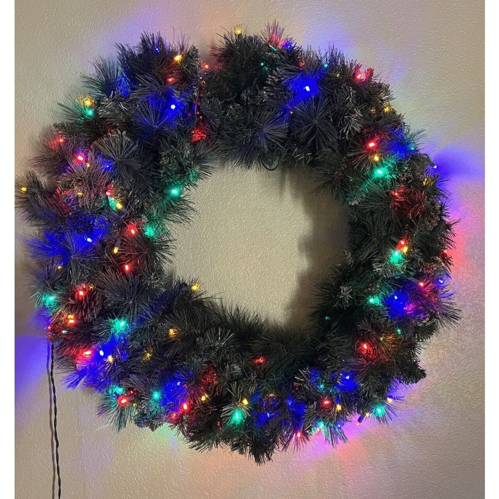 Celebrations 36in Prelit Mixed Needle Pine Wreath 150 Multi LED Lights Pinecones